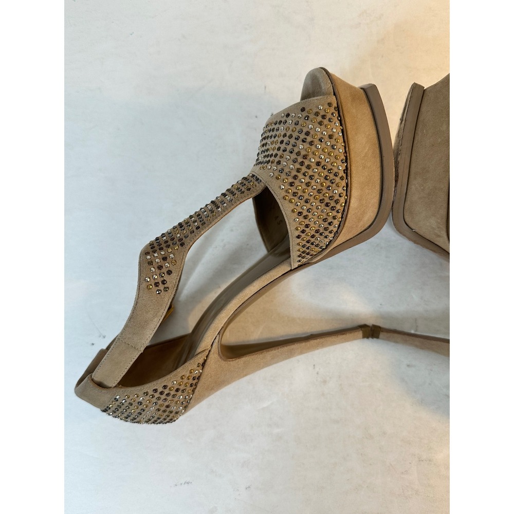 Yves Saint Laurent YSL Tribute Sandals Size 38.5 Beige Suede Studded Platform - Picture 8 of 15